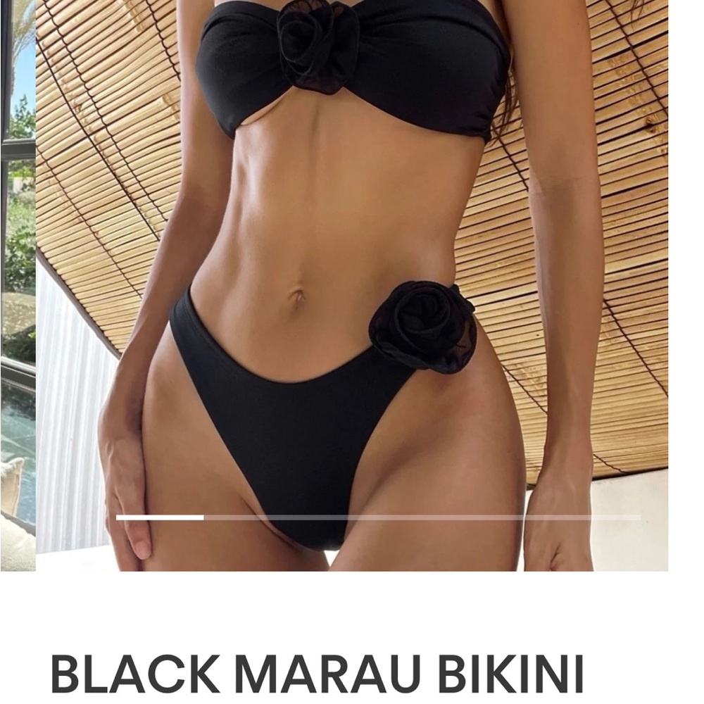 Black Bandeau Bikini with High-Cut Floral Accent